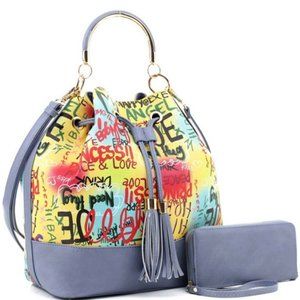 Graffiti Print 2way Drawstring Handbag